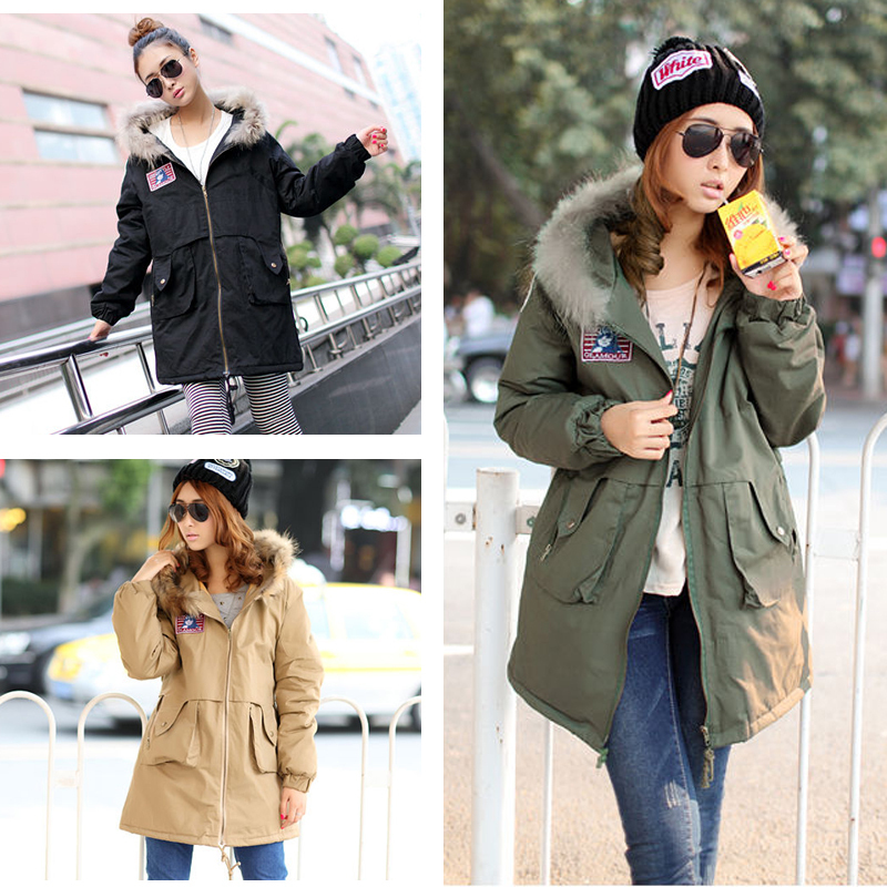 2046 2012 fur collar clothes cotton-padded jacket medium-long outerwear loose plus size female wadded jacket Army Green