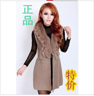 20h1 winter autumn    autumn   women large fur collar long design knitted  vest outerwear  vest coat sweater cardigan