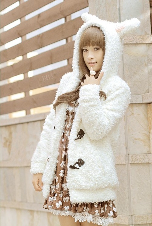 2112 2012 autumn women's fleece medium-long rabbit ear outerwear