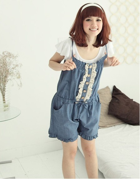 2163 faux denim jumpsuit Blue high quality version