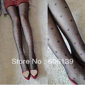 2199 Show thin little clovers cross the fine line grid core-spun yarn jacquard tights 5pcs/lot Free Shipping