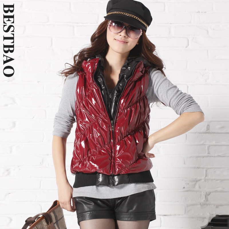 2247 fashion color block decoration leather vest double layer zipper rib knitting sweep bestbao female Absolutely authentic