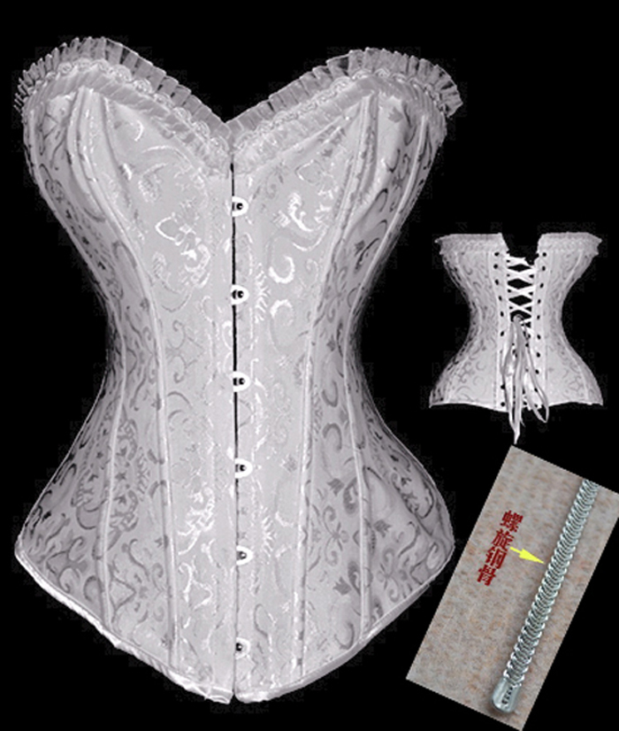 2615 white dropshiping  Women  shaper sexy lingerie satin steel bone  corset  size S-2XL