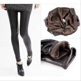 276 faux leather pants double layer light thickening faux leather thermal koala velvet legging trousers