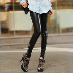 2782 fashion vintage women's matt faux leather side zipper legging ankle length trousers pants skinny pants Stud Earrings Socks