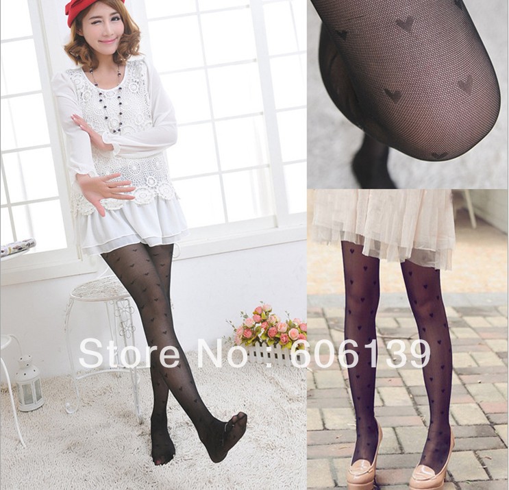 2858 korea edition stockings 45 # optical Fishnet love jacquard hosiery tights Render  stockings 5pcs/lot Free Shipping