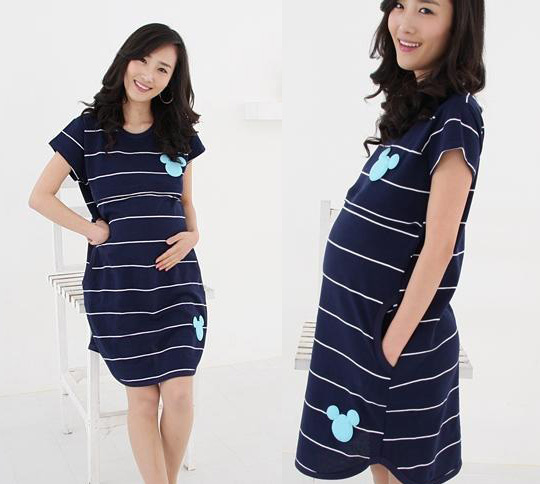 2g maternity  dress wide stripe MICKEY head portrait  nursing dress  dress