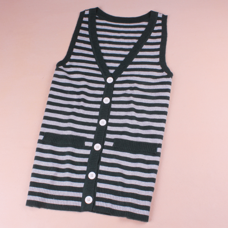 2h1 new  stripe  sweater cardigan vest medium-long sweater dress outerwear  lady's women's  party