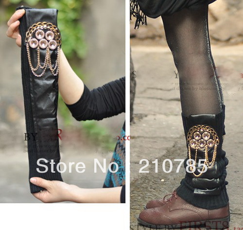 2pairs Fashion chain decorative black knit, woman socks warm boot covers free shipping