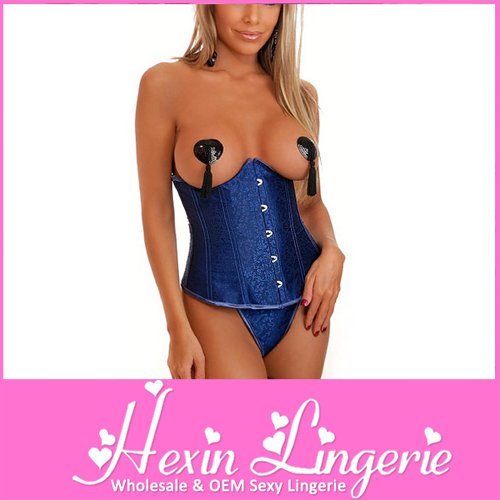 2PC Hot Sexy Blue Satin Underbust Corset LB4349  Size S M L XL