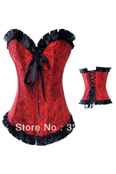 2PC Red Dragon Print Corset With Trimmed Ruffles LB4363  Size S M L XL 2XL