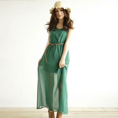 2PCS CHIFFON MAXI DRESS WITH CREW NECK TANK DRESS BELT INCLUDES 3118