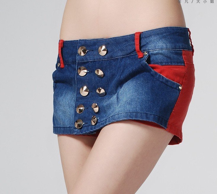 2Pcs/lot 2012 Hot New Summer Korean Women's  Stretch Jeans Skirt Double Rivet Denim Shorts