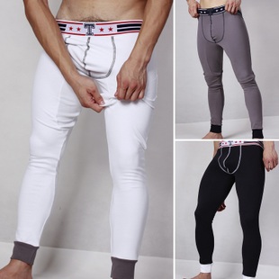 2pcs/lot free shipping Superbody long johns low-waist 100% cotton warm pants underpants u tight legging male