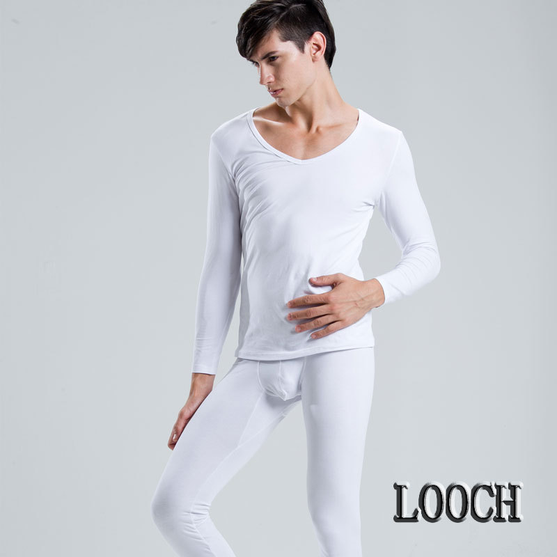 2pcs/lot Looch men underwear V-neck thin long johns long johns 100% cotton 100% cotton thermal underwear set