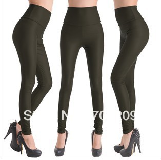 2piece/lot Army Green  Sexy Fashion Women's Faux Leather High Waist Leggings Pants Tights  size:XS,S,M,L