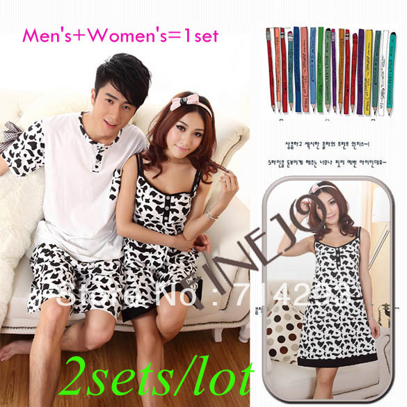 2sets/lot New Luxury Women's + Men's Cotton Pajamas Sleepwear Lover Sleepwear Couple Pajamas free shipping B_053 B_054  B_55