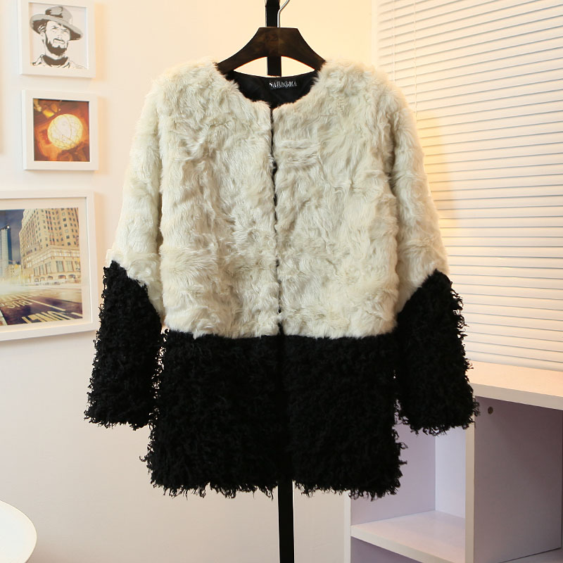 3 2011i fur berber fleece color block decoration overcoat fur coat g19 3