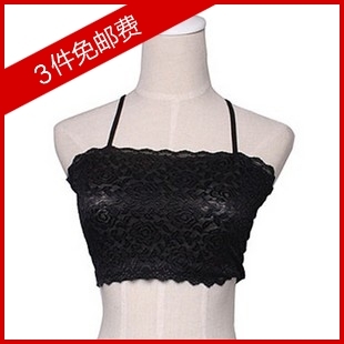 3 2012 spring and summer rose lace tube top spaghetti strap tube top basic small vest black and white