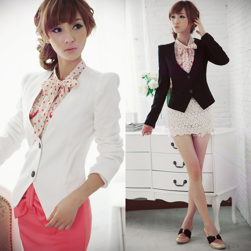 3.26 Promot 2013 spring blazer fashion slim V-neck collarless blazer short jacket 100% cotton 053