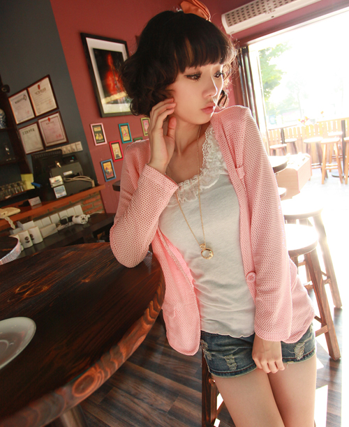 3.26 Promot Cool spring and spring the multigrid long-sleeve blazer cardigan magazine pink cotton women's outerwear