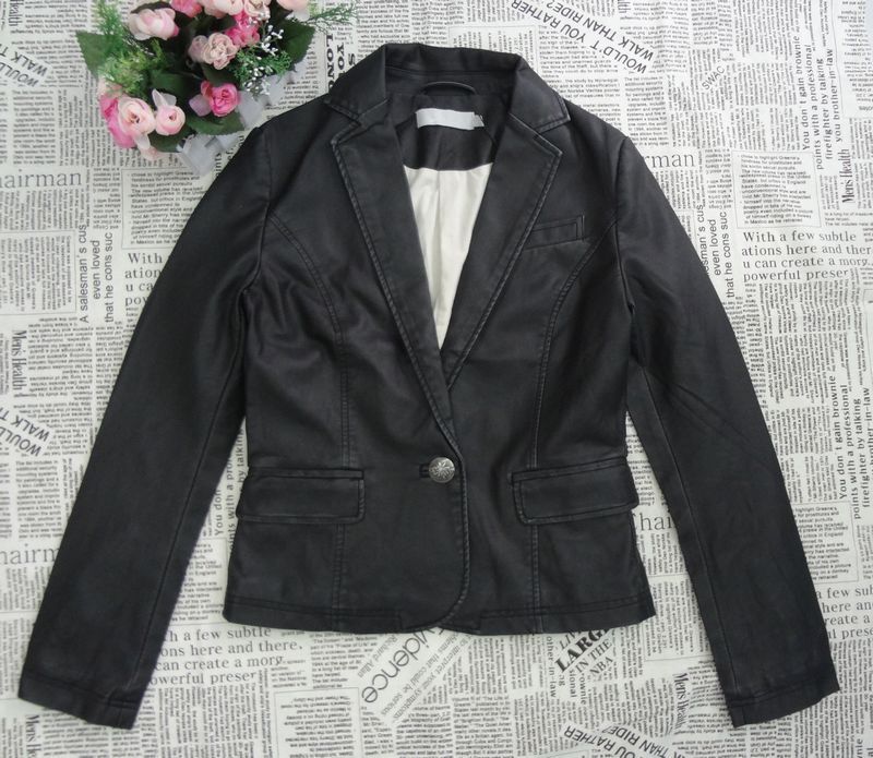 3 - 5 autumn women's leather clothing PU female short design fashion outerwear leather clothing blazer OL female outfit slim top