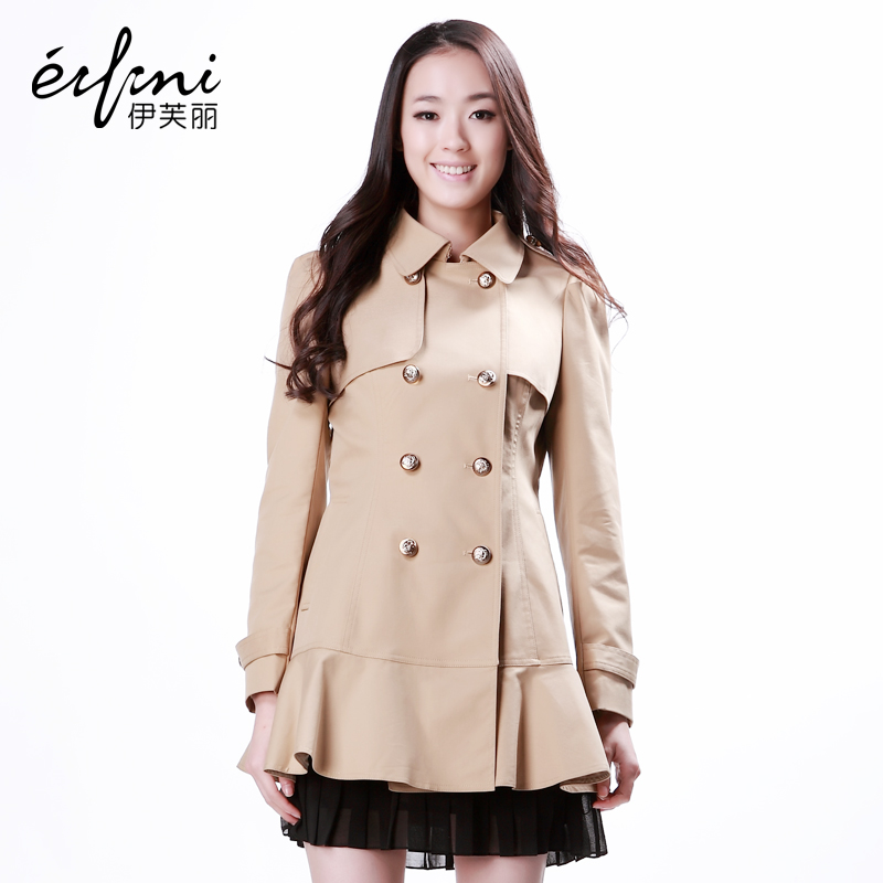 3.8 EIFINI 2013 spring double breasted trench female outerwear medium-long trench 1266201