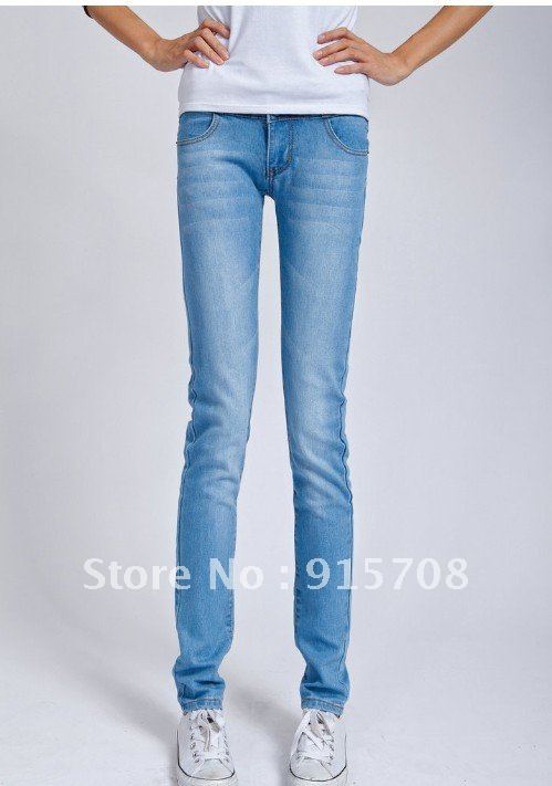 3 breasted mid waist elastic jeans female slim pencil skinny pants plus size 2012