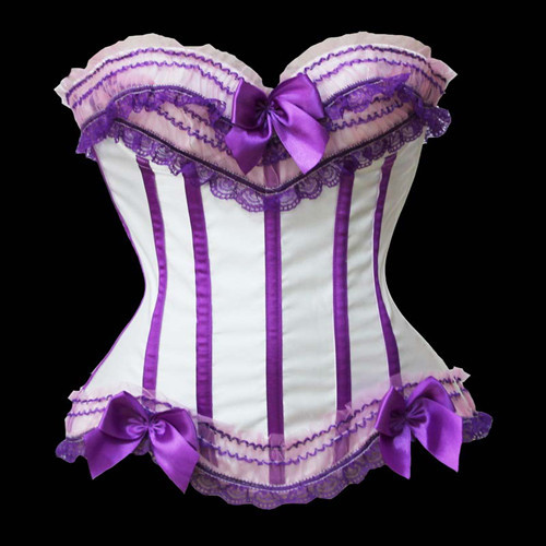 3 Color White & blue /White & Purple/Black&Blue stripe boned satin lace up corset busiter dropship