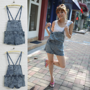 3 denim shorts female denim suspenders shorts female loose jumpsuit bib pants plus size