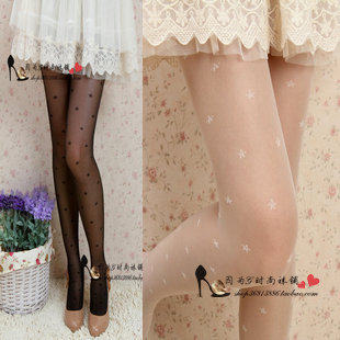 3 double thin stockings creamy white black jacquard pantyhose