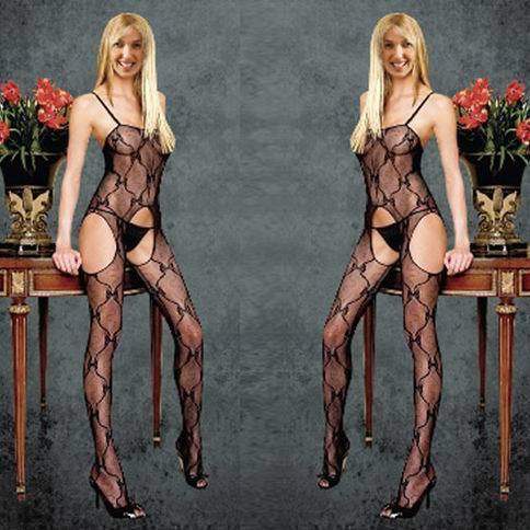 3 holes one piece netting women's sexy lace decoration gauze transparent open-crotch temptation fishnet stockings