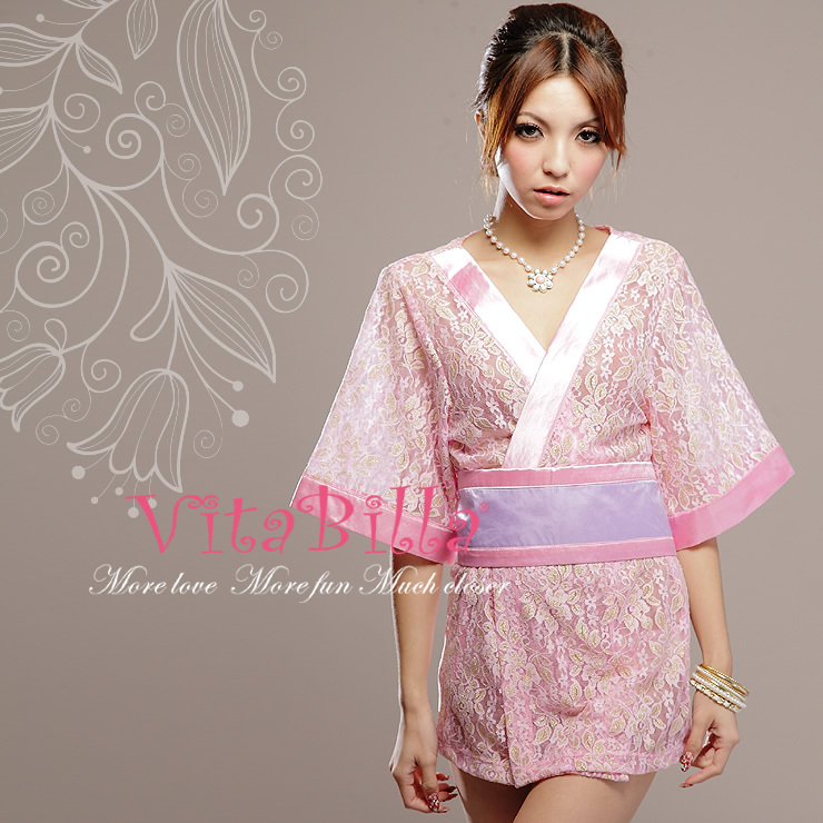 3 sets Vitabilla sexy robe pink lace perspectivity temptation female bathrobe t