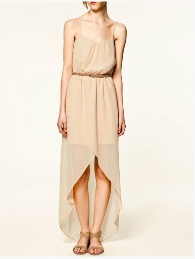 3 sizes Chiffon solid nude color hi lo sheer dress with free belt/ wholesale hi lo dress/Free shipping/ FZ0527