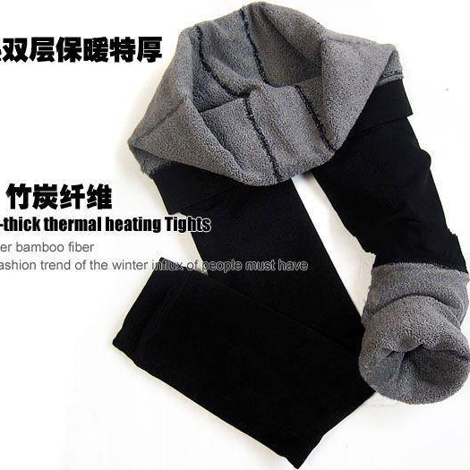 3 winter double layer bamboo legging plus velvet thickening warm pants ankle length trousers socks thickening