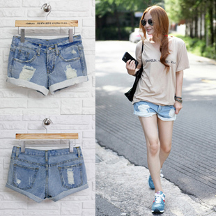 3 women's casual distrressed roll-up hem plus size loose light color denim shorts