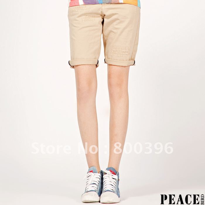 300 80 PEACEBIRD women's casual mid waist khaki shorts