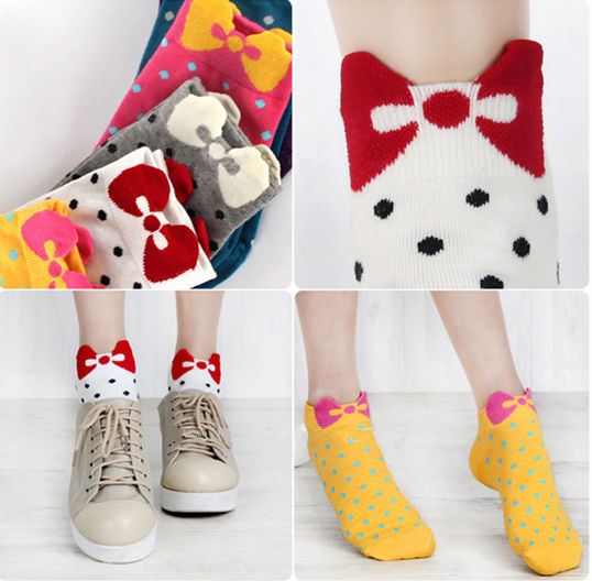 300pairs/lot cute short cotton lady's socks bowknot dot women's socks casual socks free shipping