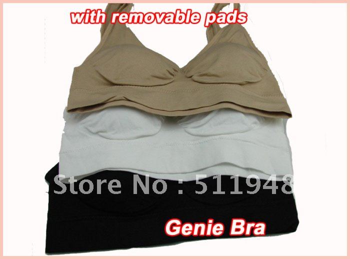 300pcs/lot  GENIE BRA PADDED SEAMLESS LEISURE FASHION white,black ,beige wear sports style (Retail packaging)