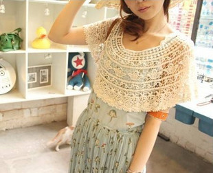 3022 vivi crochet cutout loose short design pullover cloak cape waistcoat lace shirt