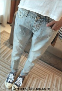 308 2013 classic handsome small hole denim harem pants