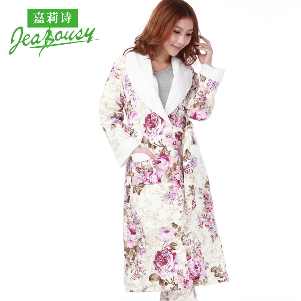 3080460j female lounge elegant woven cotton print cotton-padded female robe