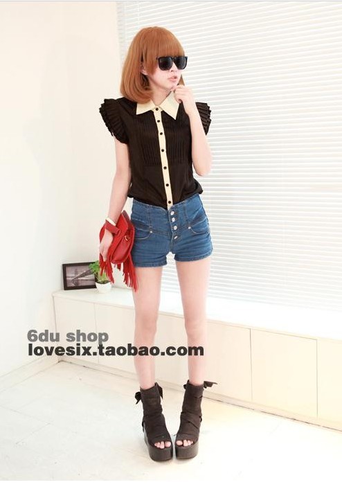 309 2013 casual buckle back lacing high waist denim shorts