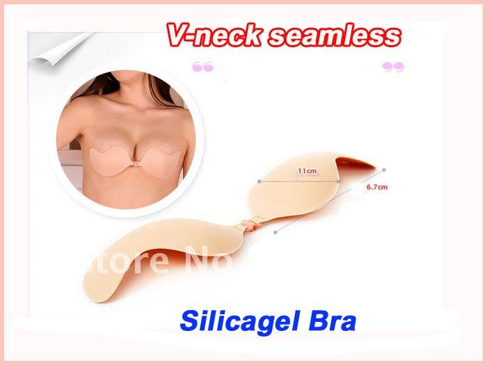 30pairs  invisible deep V-neck seamless push up silica gel bra secret free bra enlarge breast V bra(retail packaging)