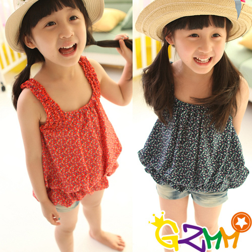 3107 child summer chiffon shirt sleeveless spaghetti strap top cute shirt