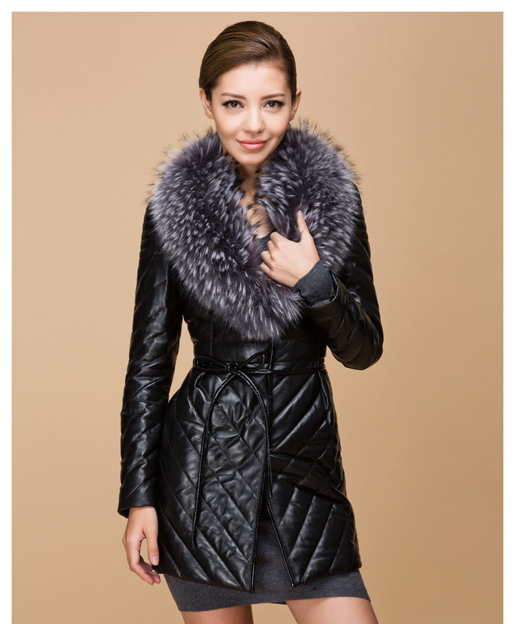 33.2012 women's new sheep skin raccoon collars long pattern leather leather down coat