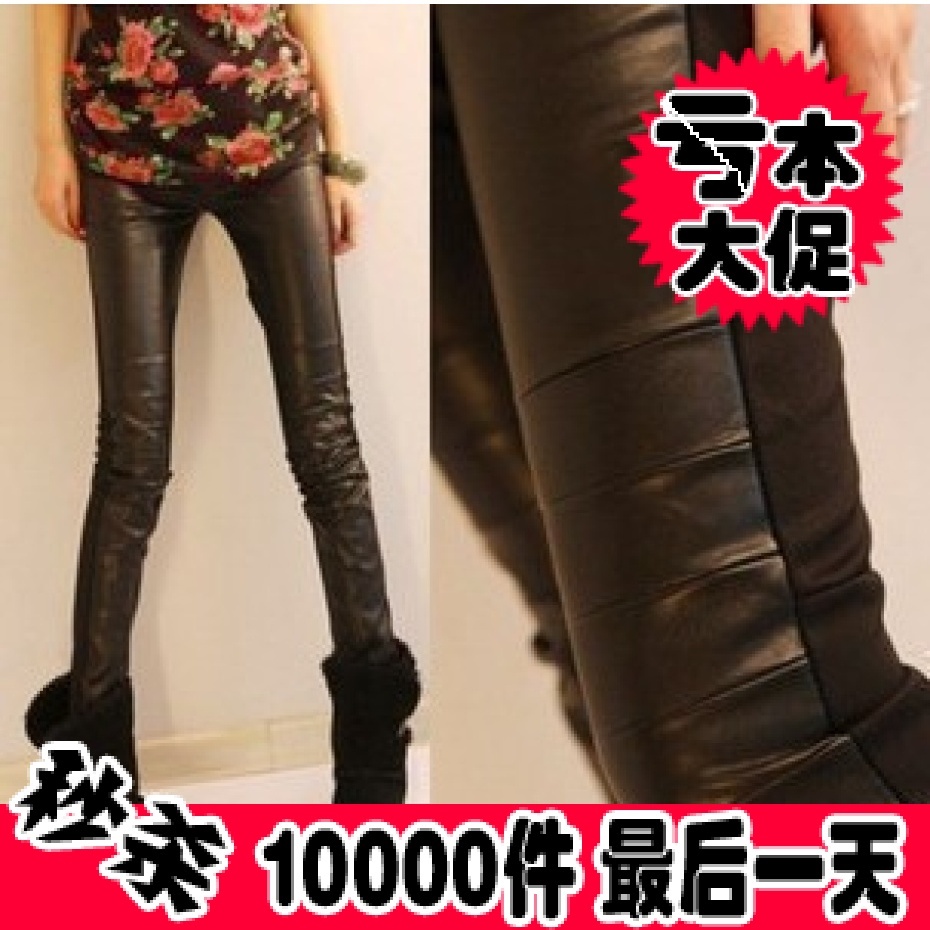 3340 legging faux leather knitted cotton legging fashion patchwork pants pencil pants female