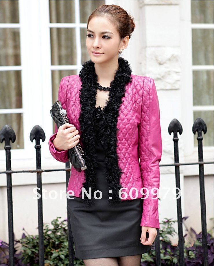 35% Sale Off  Fashion Lady Sheep Autumn Jacket with lamb fur collar FLL0134 Size of S