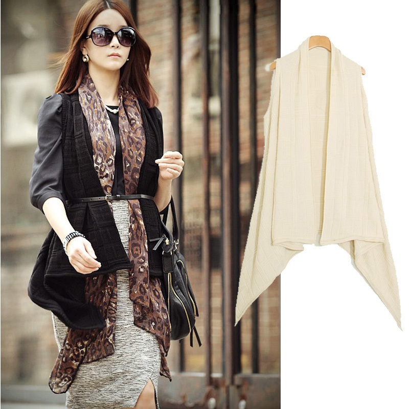 3516 fashion autumn and winter solid color sweep irregular dovetail sweater vest outerwear