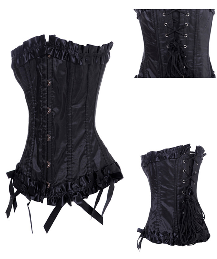 3673 black  Dropshipping  Women shaper sexy lingerie satin steel bone corset  size S-2XL